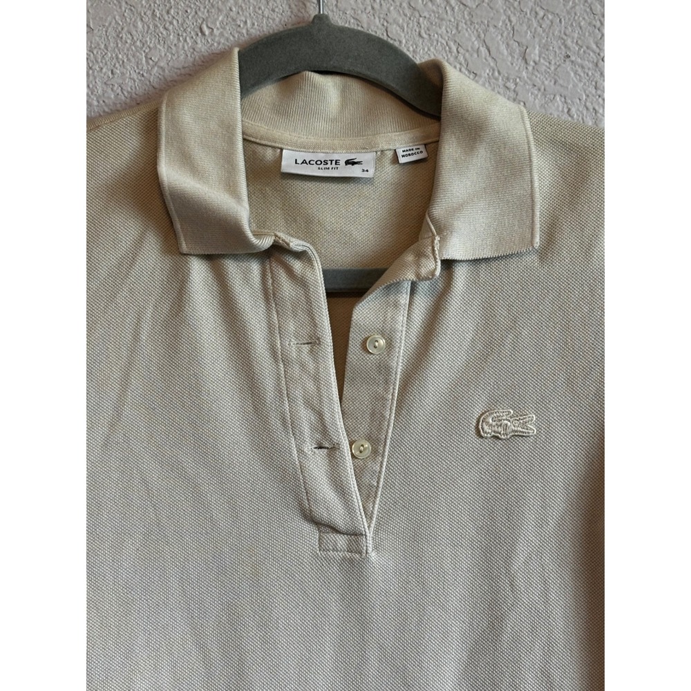 Lacoste Slim Fit Polo Shirt Beige Tan Cotton Pique Short Sleeve Size 34 Xs